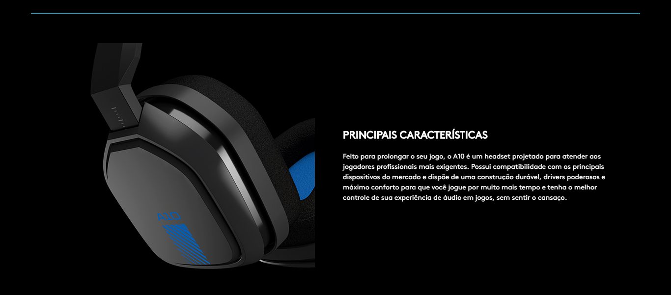 Headset Gamer Logitech Astro A10 PS4 com Fio Preto/Azul